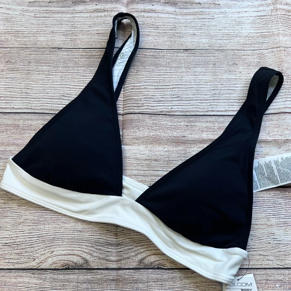 Volcom Black & White Color Block Bikini Swim Top